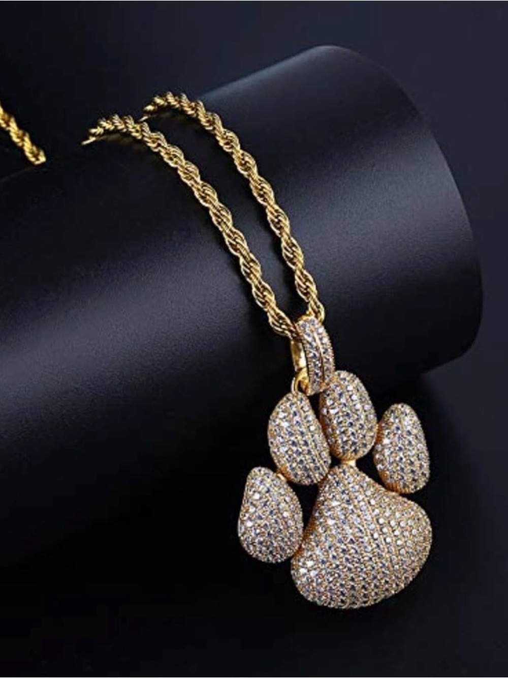 Hip Hop Iced Out Dog Paw Cubic Zirconia Necklace in Gold
